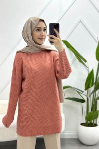 BASİC YAKA BAKLAVA DESENLİ  KADIN KAZAK