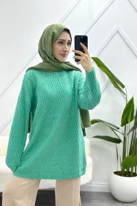 BASİC YAKA BAKLAVA DESENLİ  KADIN KAZAK