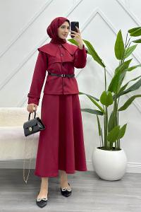 FERMUARLI YAKASI BONCUK DETAYLI KADIN TRİKO TAKIM