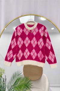 BASİC YAKA BAKLAVA DESENLİ  KADIN KAZAK