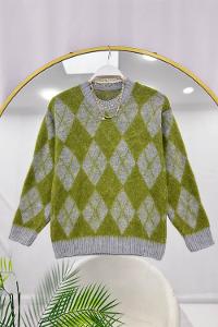 BASİC YAKA BAKLAVA DESENLİ  KADIN KAZAK