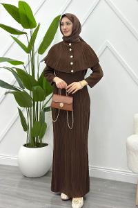 PELERİN DETAYLI KADIN TRİKO ELBİSE