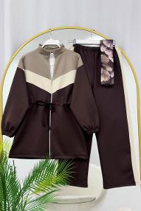 BEL İPLİ FERMUAR DETAYLI KADIN  SCUBA TAKIM