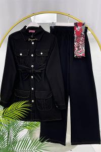 DÖRT CEPLİ  İP DETAYLI PANTOLONLU  KADIN TAKIM