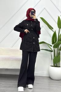 DÖRT CEPLİ  İP DETAYLI PANTOLONLU  KADIN TAKIM