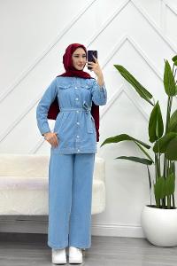 BEL İPLİ FERMUAR DETAYLI KADIN  SCUBA TAKIM