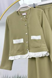 GOLD DÜĞME DETAYLI ETEKLİ TAKIM