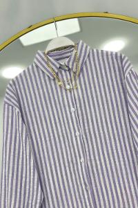 NAKIŞ DESENLİ OVERSİZE KETEN KADIN GÖMLEK