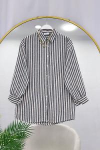 NAKIŞ DESENLİ OVERSİZE KETEN KADIN GÖMLEK