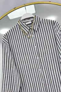 NAKIŞ DESENLİ OVERSİZE KETEN KADIN GÖMLEK