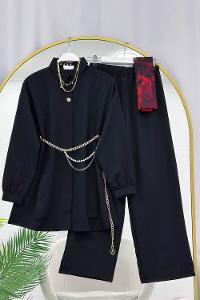 KOLLAR FIRFIRLI GOLD DÜĞME DETAYLI PANTOLONLU TAKIM