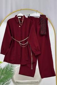 KOLLAR FIRFIRLI GOLD DÜĞME DETAYLI PANTOLONLU TAKIM