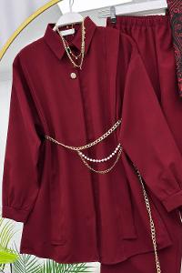 KOLLAR FIRFIRLI GOLD DÜĞME DETAYLI PANTOLONLU TAKIM