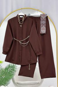 KOLLAR FIRFIRLI GOLD DÜĞME DETAYLI PANTOLONLU TAKIM