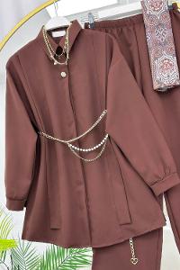 KOLLAR FIRFIRLI GOLD DÜĞME DETAYLI PANTOLONLU TAKIM