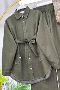 KOLLAR FIRFIRLI GOLD DÜĞME DETAYLI PANTOLONLU TAKIM