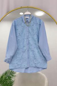 KOLLARI FİYONK DETAYLI OYSHO KUMAŞ KADIN TUNİK