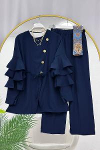 KOLLAR FIRFIRLI GOLD DÜĞME DETAYLI PANTOLONLU TAKIM