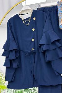 KOLLAR FIRFIRLI GOLD DÜĞME DETAYLI PANTOLONLU TAKIM