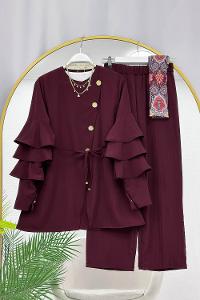 KOLLAR FIRFIRLI GOLD DÜĞME DETAYLI PANTOLONLU TAKIM