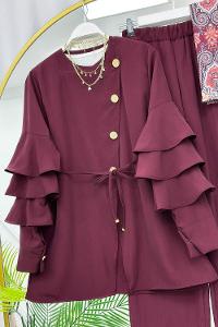 KOLLAR FIRFIRLI GOLD DÜĞME DETAYLI PANTOLONLU TAKIM