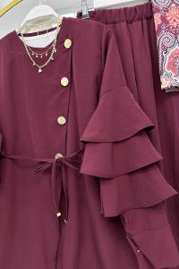 KOLLAR FIRFIRLI GOLD DÜĞME DETAYLI PANTOLONLU TAKIM