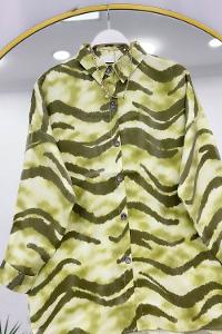 NAKIŞ DESENLİ OVERSİZE KETEN KADIN GÖMLEK