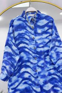 NAKIŞ DESENLİ OVERSİZE KETEN KADIN GÖMLEK