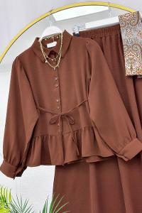 KOLLAR FIRFIRLI GOLD DÜĞME DETAYLI PANTOLONLU TAKIM