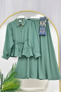 KOLLAR FIRFIRLI GOLD DÜĞME DETAYLI PANTOLONLU TAKIM