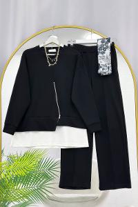 METALİK BONCUK DETAYLI PANTOLONLU KADIN KOT TAKIM