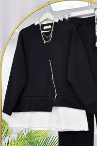 METALİK BONCUK DETAYLI PANTOLONLU KADIN KOT TAKIM