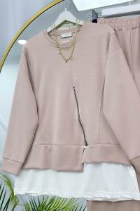 METALİK BONCUK DETAYLI PANTOLONLU KADIN KOT TAKIM