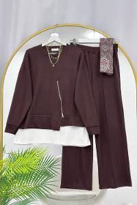 METALİK BONCUK DETAYLI PANTOLONLU KADIN KOT TAKIM