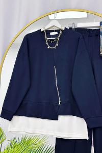 METALİK BONCUK DETAYLI PANTOLONLU KADIN KOT TAKIM