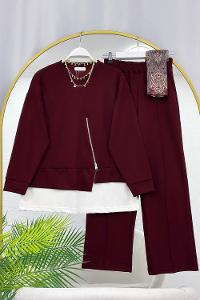 METALİK BONCUK DETAYLI PANTOLONLU KADIN KOT TAKIM