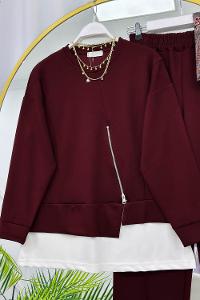 METALİK BONCUK DETAYLI PANTOLONLU KADIN KOT TAKIM