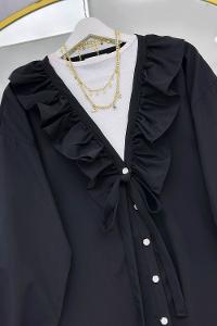 ÖNÜ FIRFIRLI BAĞLAMALI KADIN GÖMLEK TUNİK