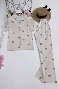 İKİLİ BASKI DETAYLI KADIN PİJAMA TAKIMI