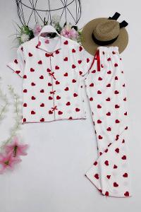 İKİLİ BASKI DETAYLI KADIN PİJAMA TAKIMI