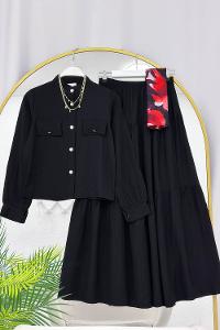 ETEĞİ CEPLİ FIRFIR DETAYLI KADIN TAKIM