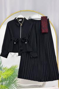 METALİK BONCUK DETAYLI PANTOLONLU KADIN KOT TAKIM