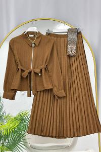 METALİK BONCUK DETAYLI PANTOLONLU KADIN KOT TAKIM