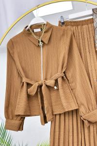 METALİK BONCUK DETAYLI PANTOLONLU KADIN KOT TAKIM