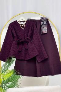 SATEN KUMAŞ KUŞAK DETAYLI ETEKLİ KADIN TAKIM