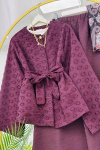 SATEN KUMAŞ KUŞAK DETAYLI ETEKLİ KADIN TAKIM