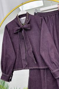 METALİK BONCUK DETAYLI PANTOLONLU KADIN KOT TAKIM