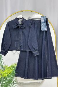 METALİK BONCUK DETAYLI PANTOLONLU KADIN KOT TAKIM