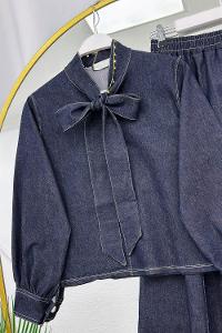 METALİK BONCUK DETAYLI PANTOLONLU KADIN KOT TAKIM