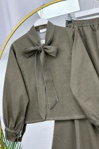 METALİK BONCUK DETAYLI PANTOLONLU KADIN KOT TAKIM